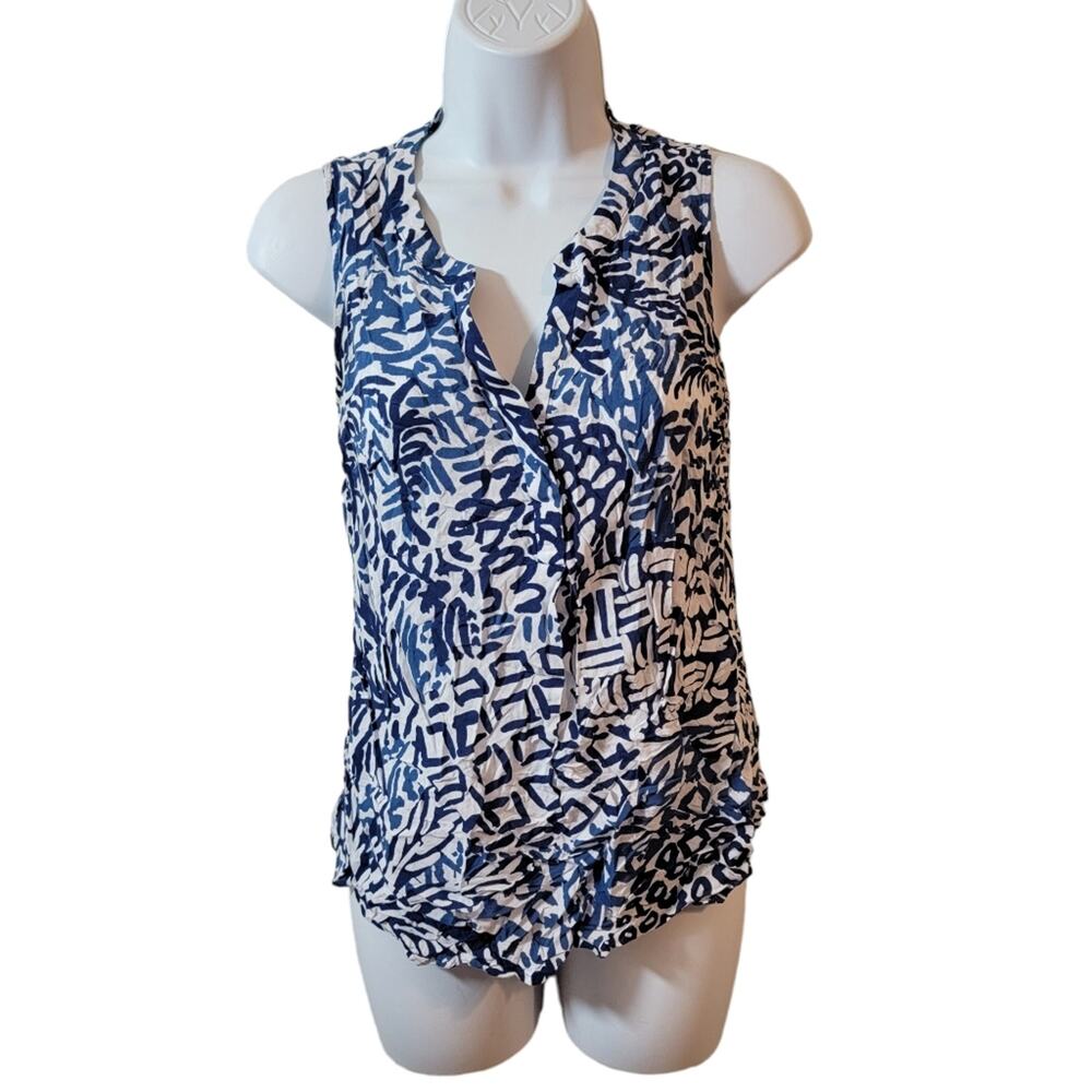 Lily Pulitzer Navy/White Printed Stacey Sleeveless Blouse Top Size XS